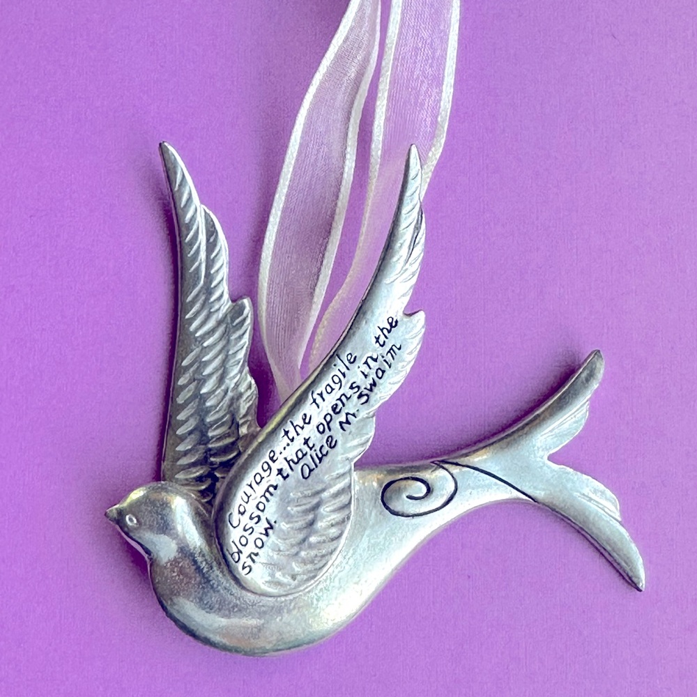 Pewter Serenity Dove Bird Ornament “Courage” Quotation by Poet Alice M.Swaim